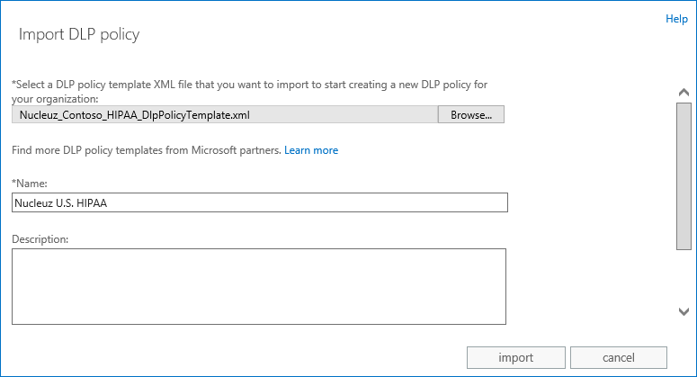 Screenshot of Import DLP Policy